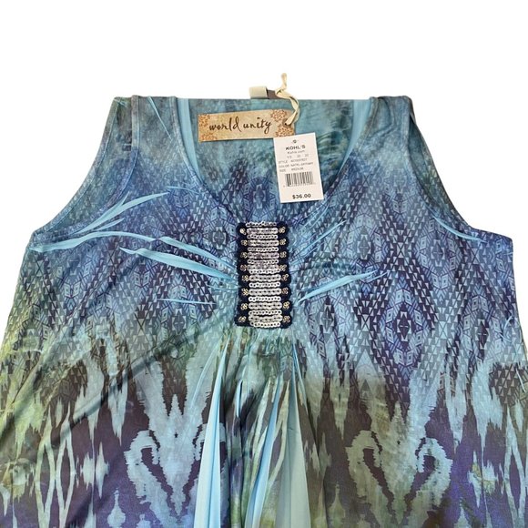 NWT Women's World Unity Light Blue & Green Tank Top - Picture 7 of 13